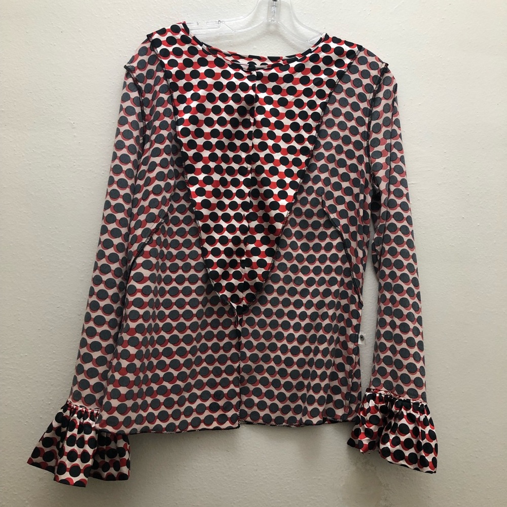 Max Studio Geometric Long Bell Sleeve Button Down Dress Shirt Women's Size M - Picture 7 of 9